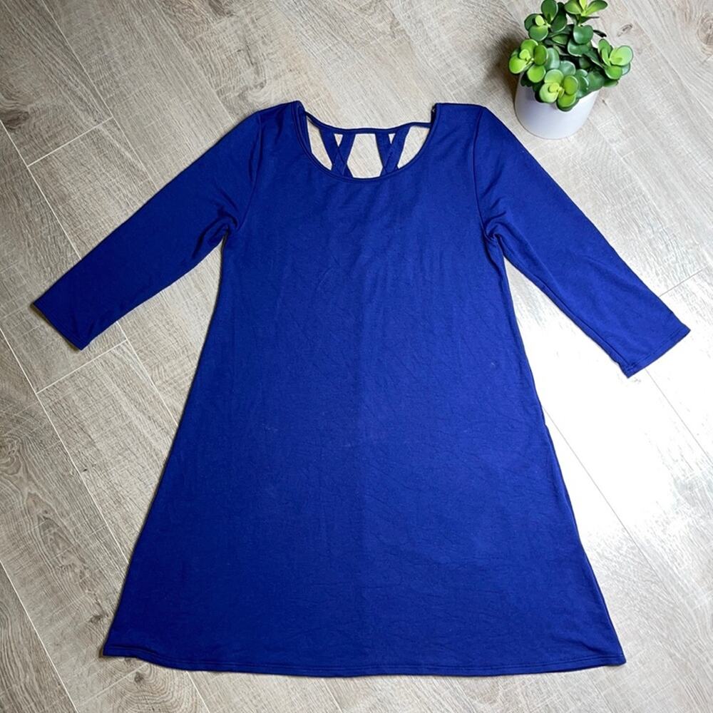 Blue Scoop Neck Cut Out Back Long Sleeve Dress Women’s Size Large